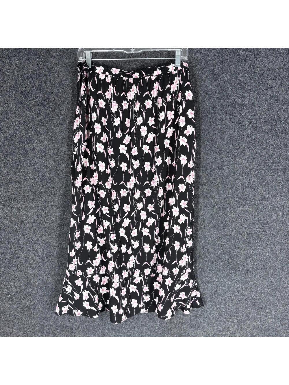 Sag Harbor Skirt Women 16 Black Floral A-Line Midi Mid Rise Zipper Casual - Picture 2 of 6